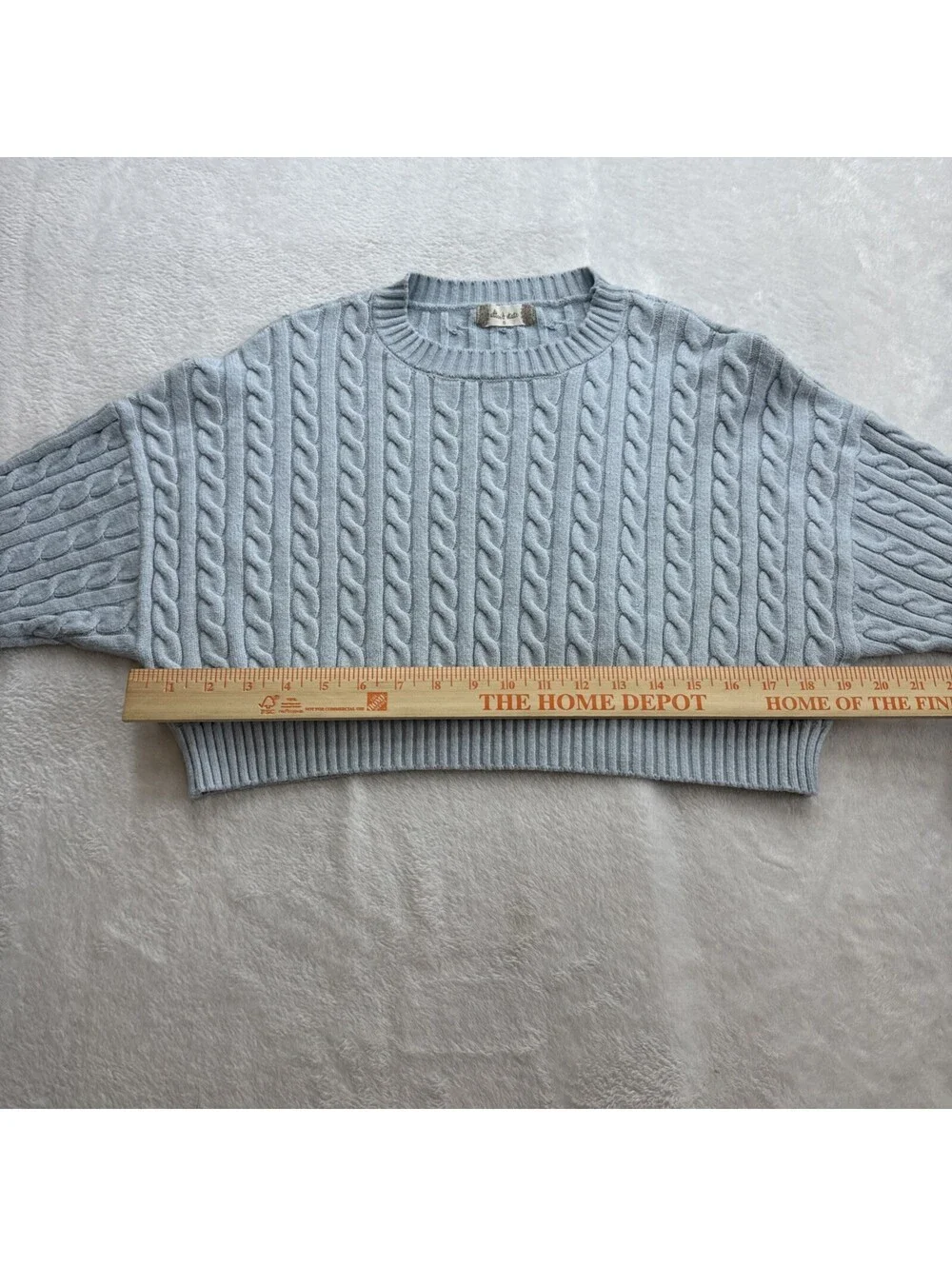Alter'd States Women's Light Blue Cable Knit Cropped Soft Sweater Small (2460)